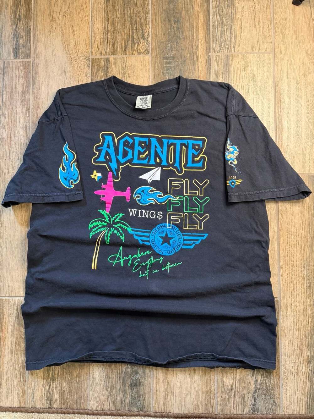 Y2K Graphic Shirt Agente “FLY” T-Shirt Size XL Black